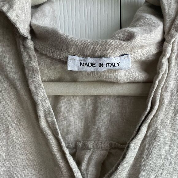 Vintage Tan linen crop tie front button down Made in Italy M - Picture 4 of 5